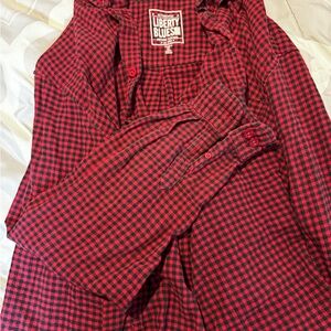 Liberty Blues Red Checkered Men's Casual Button Down Shirt